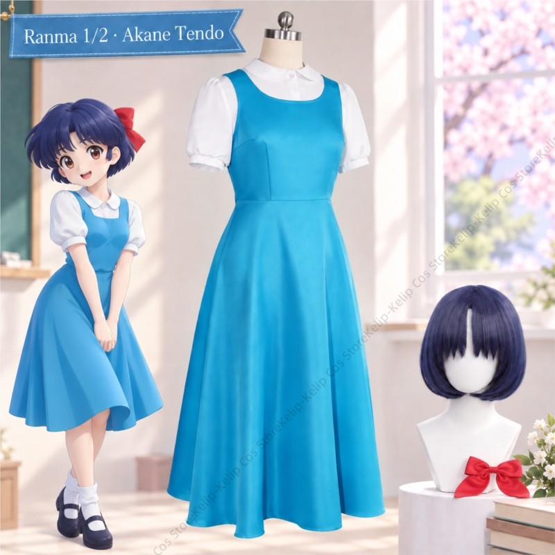 Ranma 1/2 Akane Tendo Cosplay  - огляд і ціна Anime Cosplay Blue Hair